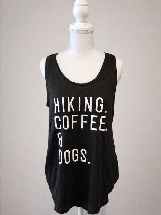 Tops - Black Graphic Tank Top "Hiking. Coffee. & Dogs."